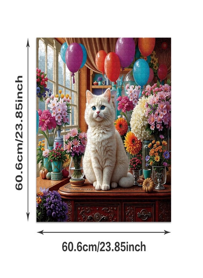 Cafly Jigsaw Puzzles for Adults 1024 Pieces - Challenging Fun Puzzles Stunning Art Wall Decor, Gift for Adult Puzzle Lovers, Family Game, Flowers & White Cat - Image 4