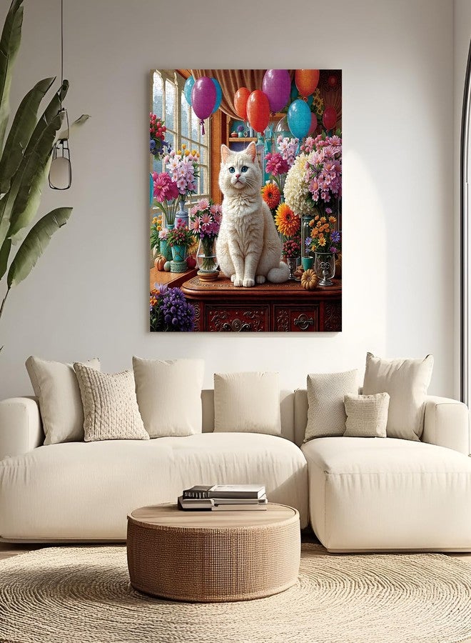 Cafly Jigsaw Puzzles for Adults 1024 Pieces - Challenging Fun Puzzles Stunning Art Wall Decor, Gift for Adult Puzzle Lovers, Family Game, Flowers & White Cat - Image 2