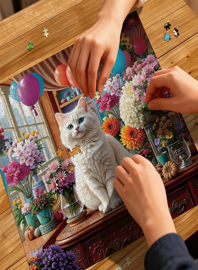 Cafly Jigsaw Puzzles for Adults 1024 Pieces - Challenging Fun Puzzles Stunning Art Wall Decor, Gift for Adult Puzzle Lovers, Family Game, Flowers & White Cat - Image 5