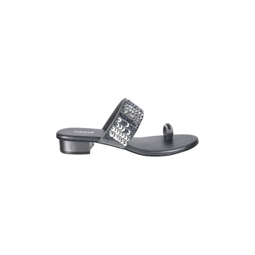 Mochi Women Gun Metal Block Heel Fashion/Ethnic Slip-on Sandal UK/6 EU/39 (35-1635) - Image 4