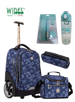 Wires Kids School Trolley Bag laptop compartment Big Wheels With Lunch bag & Pencil Case  - Image 1