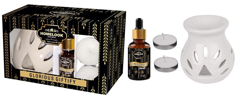 HOMELOOK HOMELOOK Oil Burner Aroma OilVaporizer Set Glorious Giftify with 2 TLight 15ml Aroma Pure and Premium Fragrance and Glass Bottle Black and Golden Dropper Romantic Fragrance Mood Enhancer  - Image 3
