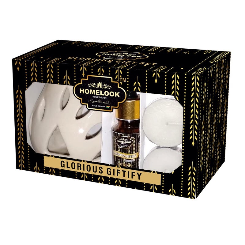 HOMELOOK HOMELOOK Oil Burner Aroma OilVaporizer Set Glorious Giftify with 2 TLight 15ml Aroma Pure and Premium Fragrance and Glass Bottle Black and Golden Dropper Romantic Fragrance Mood Enhancer  - Image 1