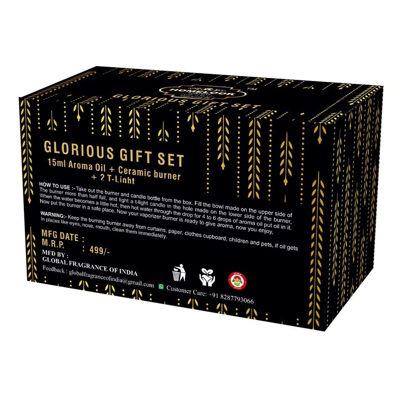 HOMELOOK HOMELOOK Oil Burner Aroma OilVaporizer Set Glorious Giftify with 2 TLight 15ml Aroma Pure and Premium Fragrance and Glass Bottle Black and Golden Dropper Romantic Fragrance Mood Enhancer  - Image 2