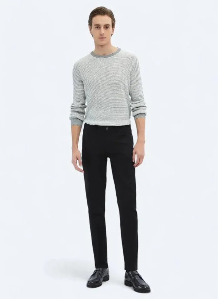 Kip Black Slim Fit Denim Cotton Blended Trousers
