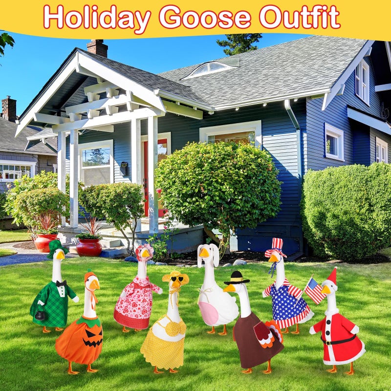 FuWeave 8 Set Holiday Mini Desk Goose Outfits Valentine St. Patrick Easter Summer 4th of July Fall Halloween Christmas Desk Geese Statue Clothing for 7 Inch Desktop Goose Table Decor Gifts - Image 3