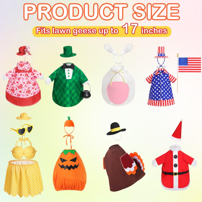 FuWeave 8 Set Holiday Mini Desk Goose Outfits Valentine St. Patrick Easter Summer 4th of July Fall Halloween Christmas Desk Geese Statue Clothing for 7 Inch Desktop Goose Table Decor Gifts - Image 2
