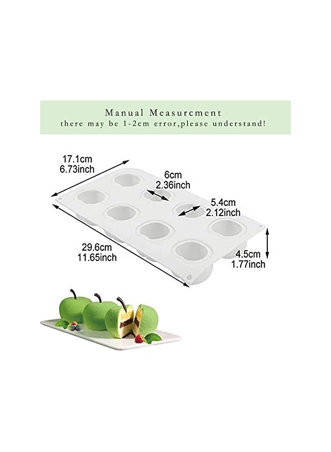 S-TOP Silicone Molds Baking for Mousse Cake, 3D Baking Molds Dessert Molds for Pastry Truffle Pudding Jelly Cheesecake, Apple Shape, 8-Cavity - Image 5