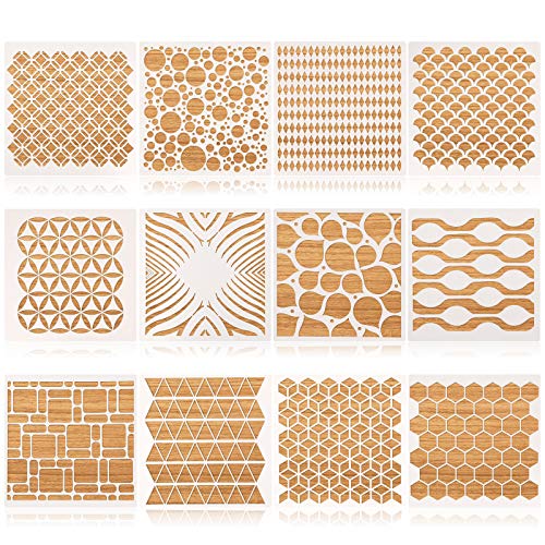 Zonon 12 Pieces Geometric Stencils Painting DIY Templates Drawing Reusable Templates Decor Print Stencils for Scrapbook Home School Art Project Painting Drawing Tracing DIY Furniture Wall Floor Decor - Image 1
