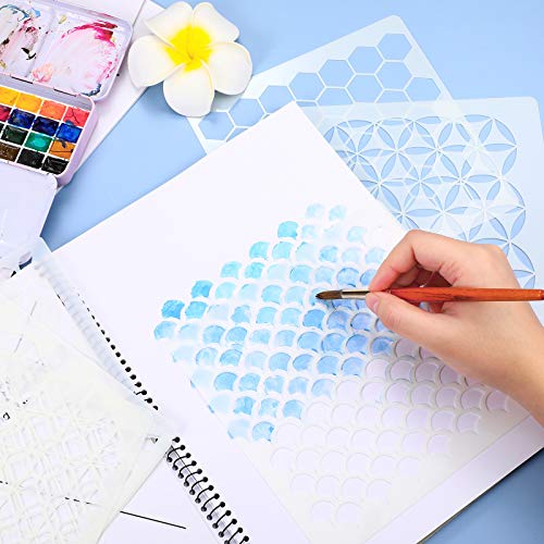 Zonon 12 Pieces Geometric Stencils Painting DIY Templates Drawing Reusable Templates Decor Print Stencils for Scrapbook Home School Art Project Painting Drawing Tracing DIY Furniture Wall Floor Decor - Image 4
