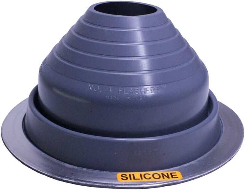 Flashers #4 Silicone Grey High Temp Round Flexible Roof Jack Pipe Boot Metal Roofing Pipe Flashing (Pipe OD 3" to 6-1/4") - 100% Made in The USA - Image 1