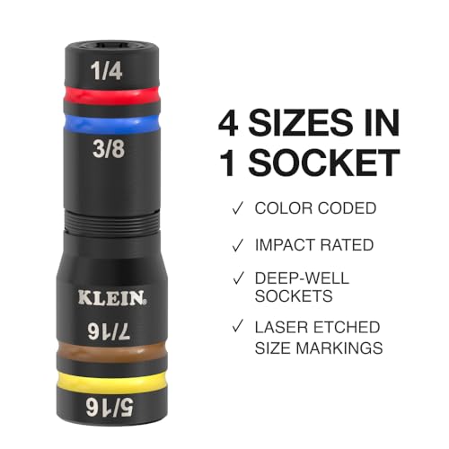 Klein Tools 652QS Quad Socket 8 Sizes in 2 Sockets 4in1 Color Coded SAE Impact Rated DeepWell HeavyDuty 14Inch Drive 612Inch Shaft - Image 3