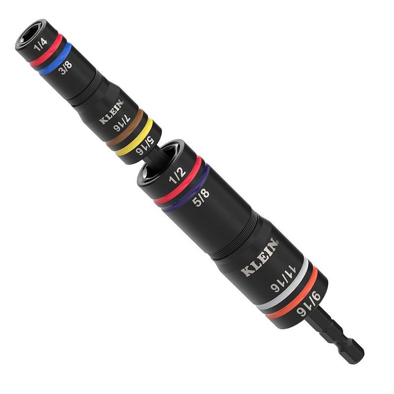 Klein Tools 652QS Quad Socket 8 Sizes in 2 Sockets 4in1 Color Coded SAE Impact Rated DeepWell HeavyDuty 14Inch Drive 612Inch Shaft - Image 2