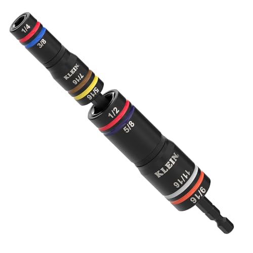 Klein Tools 652QS Quad Socket 8 Sizes in 2 Sockets 4in1 Color Coded SAE Impact Rated DeepWell HeavyDuty 14Inch Drive 612Inch Shaft - Image 1
