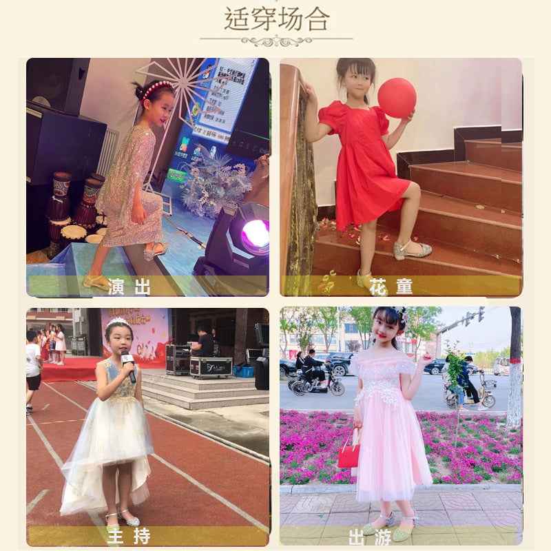 أحذية كعب عالي للأطفال مزينة بقوس كريستالي أحذية أميرة لامعة جديدة أحذية جلدية لأداء البيانو للفتيات - Image 4