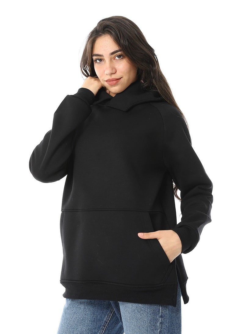 Andora Long Sleeves Slip On Fleeced Plain Hoodie _ Black - Image 2