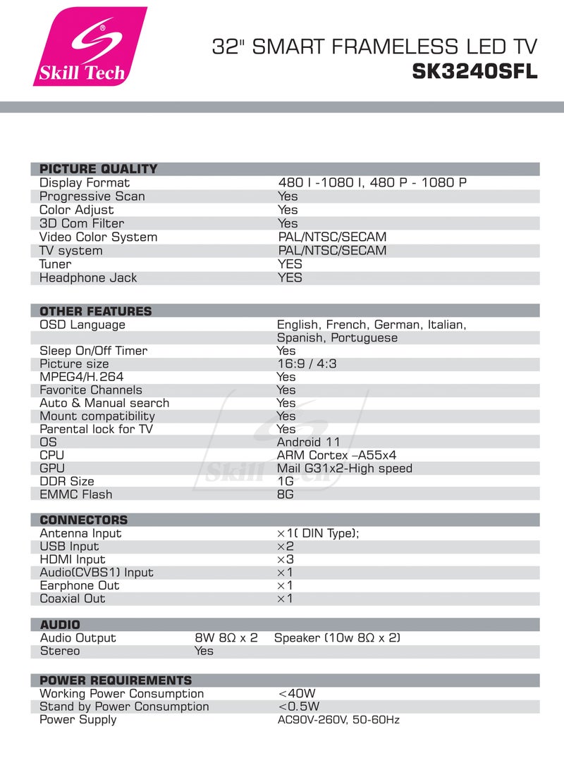 Skill Tech Skill Tech SK3240SFL is a sleek and compact 32 Inch HD LED TV  - Image 4