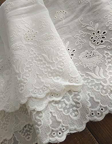 IRIZ Lace Embroidery 2 Yards of 10.6 inches Width Premium Vintage Floral Embroidery Eyelet Cotton Lace Fabric Trim - Image 5