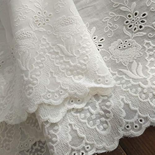 IRIZ Lace Embroidery 2 Yards of 10.6 inches Width Premium Vintage Floral Embroidery Eyelet Cotton Lace Fabric Trim - Image 1