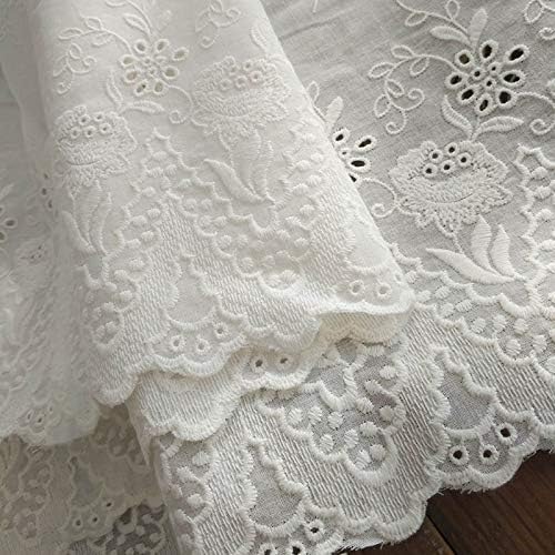 IRIZ Lace Embroidery 2 Yards of 10.6 inches Width Premium Vintage Floral Embroidery Eyelet Cotton Lace Fabric Trim - Image 2