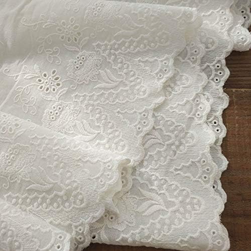 IRIZ Lace Embroidery 2 Yards of 10.6 inches Width Premium Vintage Floral Embroidery Eyelet Cotton Lace Fabric Trim - Image 4