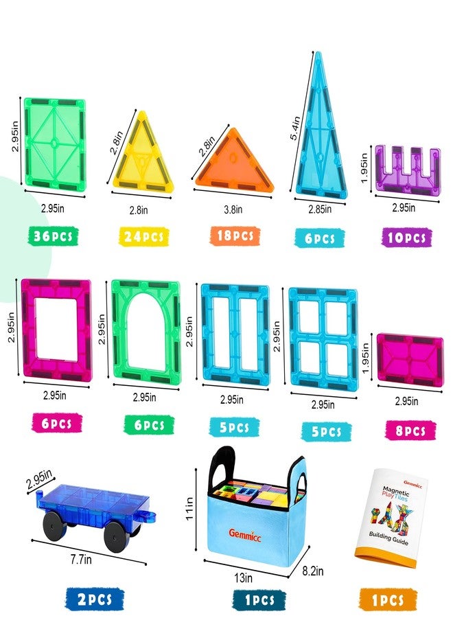 Gemmicc Magnetic Tiles, 126 PCS + Storage Case, STEM Building Blocks Magnet Toys for Kids,Educational Building Toy Stacking Blocks for Boys Girls,Huge Set with 2 Cars - Image 2