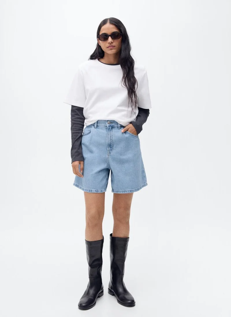 MANGO Turn-Up Hem Straight Shorts