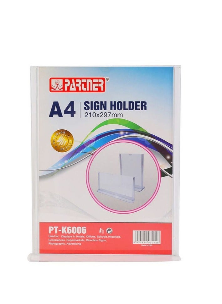 حامل لافتة عمودي على شكل حرف L شفاف مقاس A4