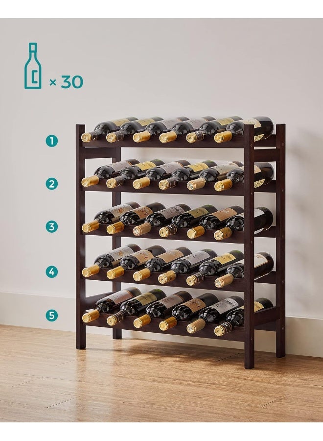 SONGMICS 30-Bottle Wine Rack, 5-Tier Freestanding Floor Bamboo Wine Holder, Display Stand Shelves, Wave Bars, Espresso - Image 3