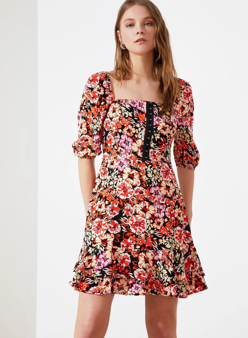 trendyol Square Neck Floral Print Dress