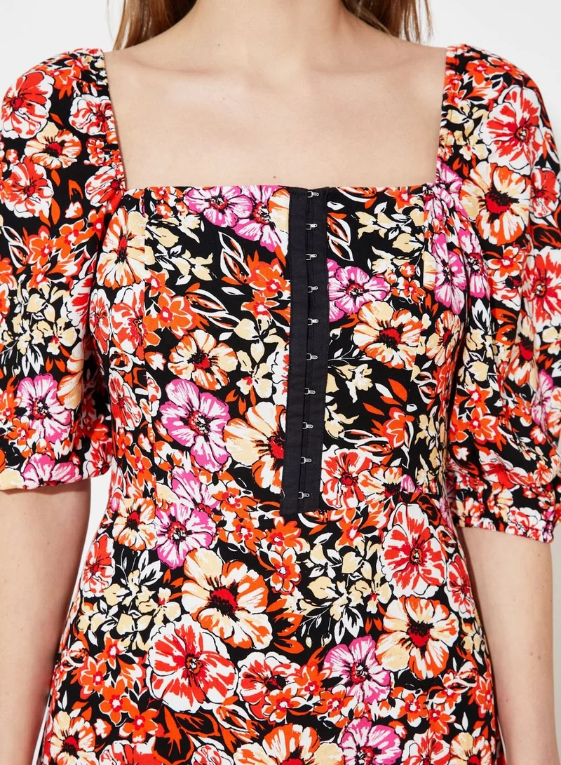 trendyol Square Neck Floral Print Dress