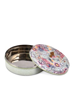 Elan Elan Gingham & Blooms Tight Lid Stainless Steel Colorful Storage Box for Roti/Papad/Chapati | Multipurpose Dabba with Lid | Roti Server | Casserole| Fern Green (1500 ml)  - Image 3