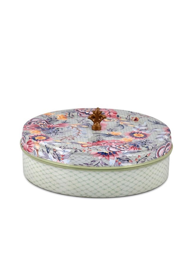 Elan - Elan Gingham & Blooms Tight Lid Stainless Steel Colorful Storage Box for Roti/Papad/Chapati | Multipurpose Dabba with Lid | Roti Server | Casserole| Fern Green (1500 ml) - Image 1
