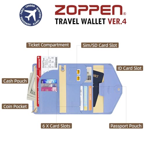 ZOPPEN حامل جواز سفر زوبين للنساء/الرجال، محفظة سفر متعددة الأغراض مع حماية RFID (الإصدار 4) منظم مستندات ثلاثي الطي (#25 نياجارا الأزرق) - Image 4