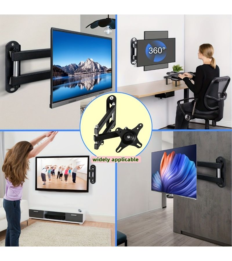 حامل حائط تلفزيون متحرك بالكامل أسود ليناسب أجهزة 10 إلى 32 بوصة مع إمالة ودوران - Image 3