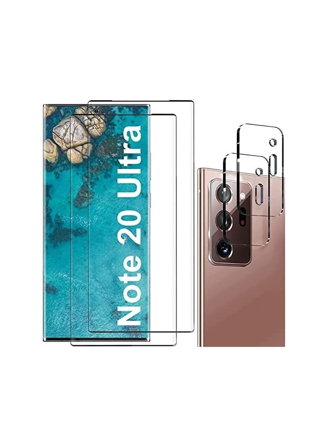 بروماس [2+2] حزمة واقي شاشة Galaxy Note 20 Ultra، تتضمن عبوتين من واقي الشاشة الزجاجي المقوى، عبوتين من واقي عدسة الكاميرا من الزجاج المقوى، وضوح عالي الدقة، مضاد للخدش، خالٍ من الفقاعات - Image 1