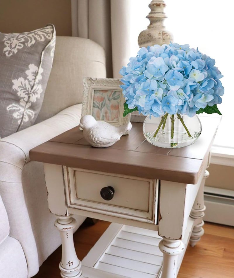 Hollyone Hydrangea Artificial Flowers with Vase Blue Silk Fake Flowers Arrangements in Glass Vase with Faux Water Faux Floral Bulk Bouquet for Home Decor Bathroom Table Centerpiece Shelf Decorations - Image 4