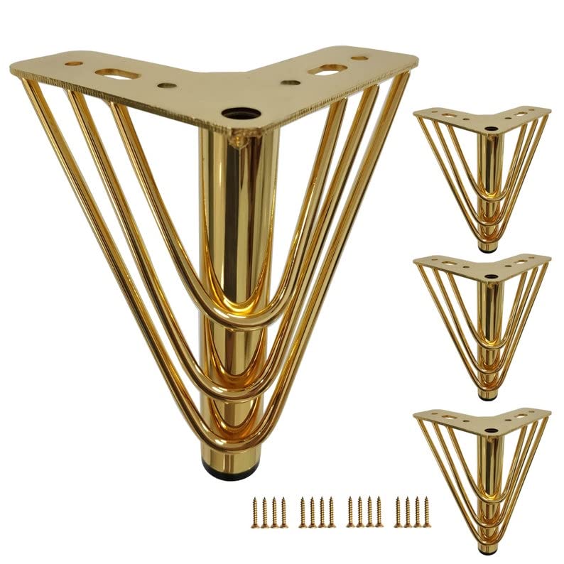 Fascination FASINATION 4PC Metal Furniture Legs Latest Style Coffee Table Sofa Feet Kitchen Table Legs Bathroom Cabinet Cupboard Feet DIY Furniture Hardware 6 InchGold - Image 1