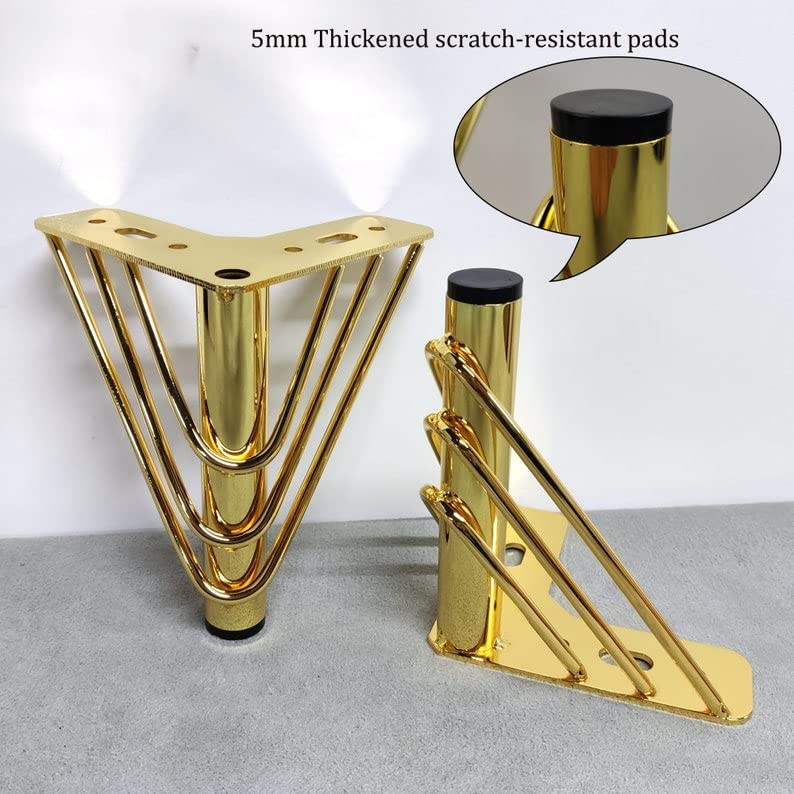 Fascination FASINATION 4PC Metal Furniture Legs Latest Style Coffee Table Sofa Feet Kitchen Table Legs Bathroom Cabinet Cupboard Feet DIY Furniture Hardware 6 InchGold - Image 2