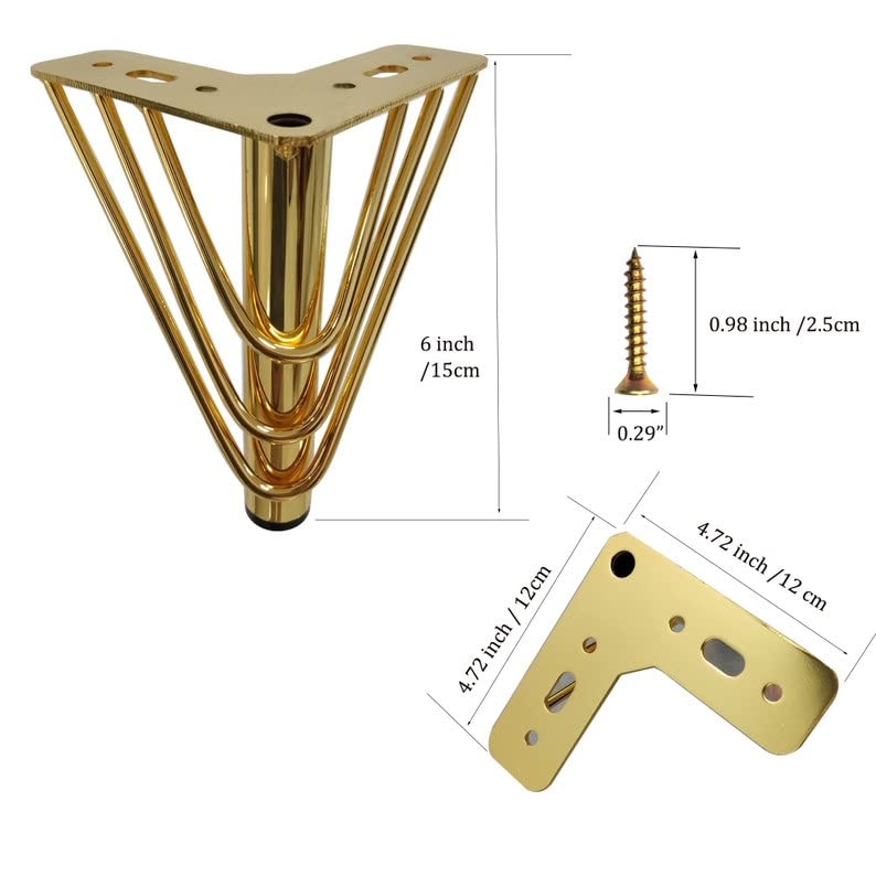 Fascination FASINATION 4PC Metal Furniture Legs Latest Style Coffee Table Sofa Feet Kitchen Table Legs Bathroom Cabinet Cupboard Feet DIY Furniture Hardware 6 InchGold - Image 3