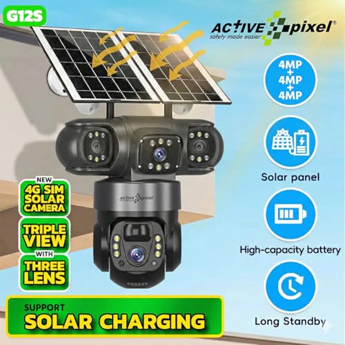Active Pixel 4G Solar Powered 4MP CCTV Camera with 2+1 Lens | PTZ 360° Wireless Outdoor Security Camera | Motion Detection, SIM Card Slot, 2-Way Audio, IP66 Waterproof - G12s - Image 3