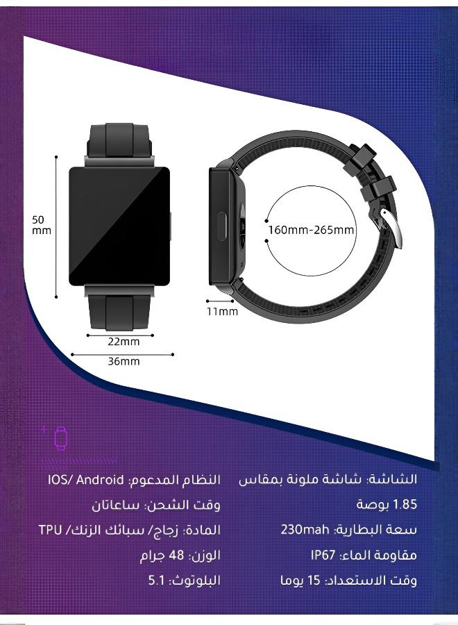 ساعة KS01 الذكية: قياس سكر الدم بدون جرح، نبضات القلب، الضغط، الأكسجين، الحرارة، NFC والأمن الذكي - Image 3