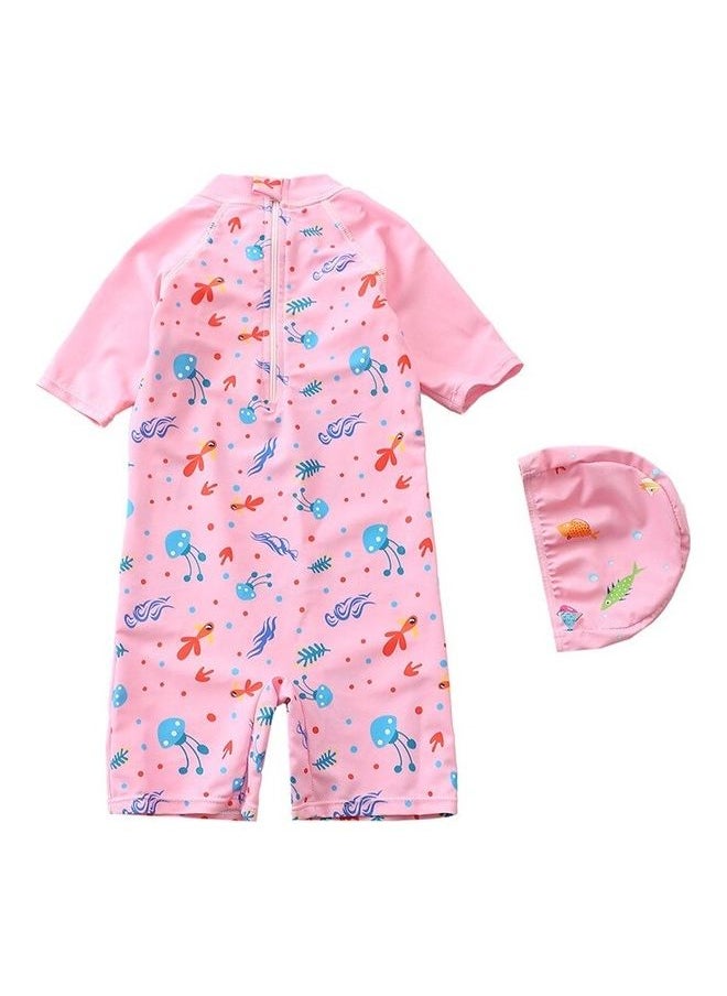 NIBEMINENT - Flamingo Printed Swimming Suit With Cap 6-7Y - Image 1