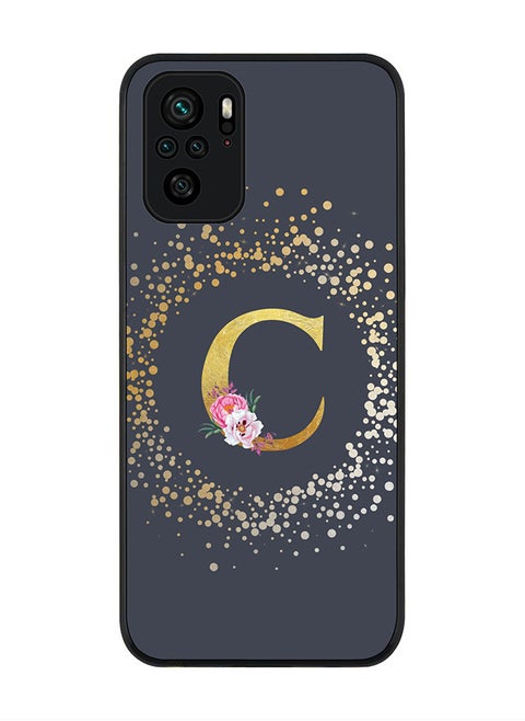 Rugged Black edge case for Xiaomi Poco M5s Slim fit Soft Case Flexible Rubber Edges Anti Drop TPU Gel Thin Cover - Custom Monogram Initial Letter Floral Pattern Alphabet - C (Grey )