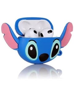Generic Case Soft Silicone Shockproof Cover for Airpods 3rd, New 3D Cute Cartoon Creative Fun Case Skin with Keychain Design for Air pods 3rd Charging Case (Stitch Blue)  - Image 1