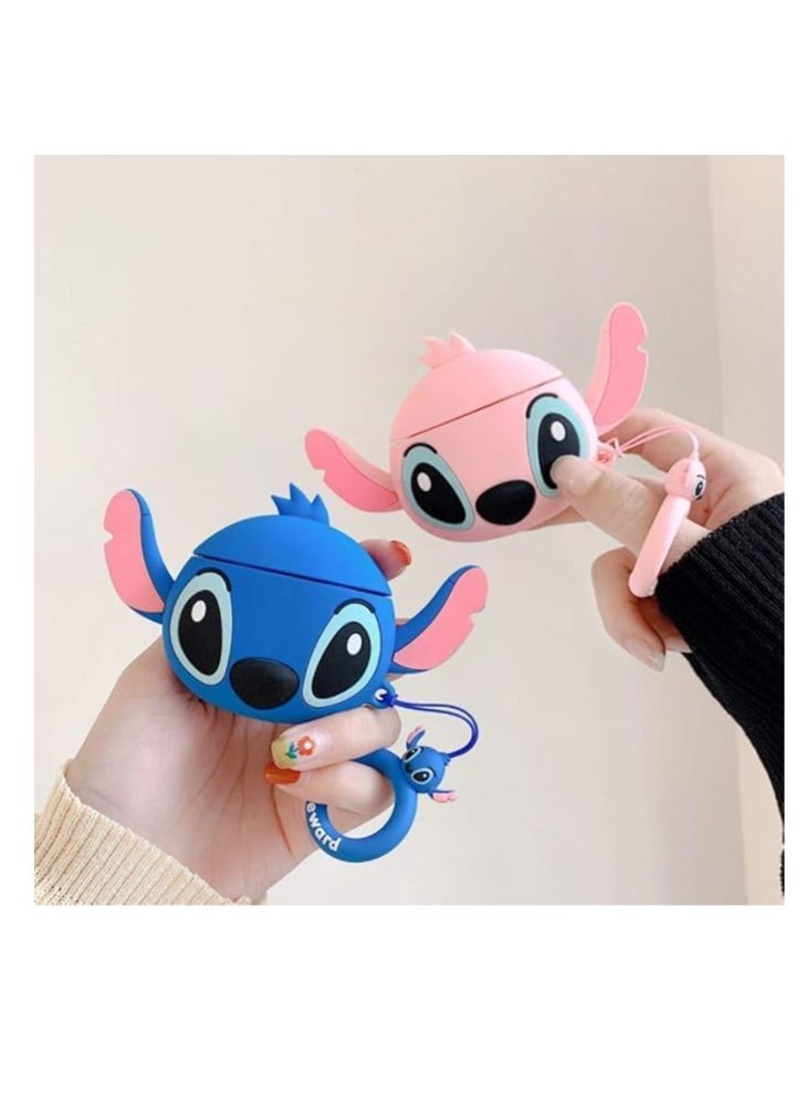 Generic - Case Soft Silicone Shockproof Cover for Airpods 3rd, New 3D Cute Cartoon Creative Fun Case Skin with Keychain Design for Air pods 3rd Charging Case (Stitch Blue) - Image 1