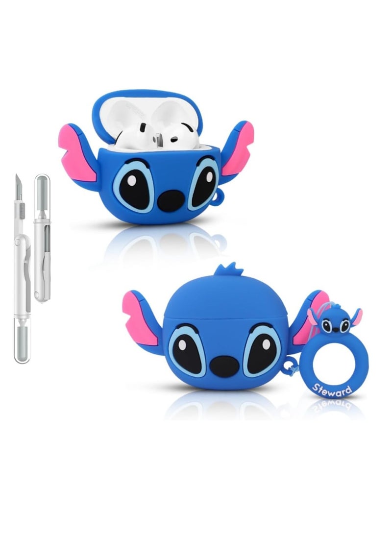 Case Soft Silicone Shockproof Cover for Airpods 3rd, New 3D Cute Cartoon Creative Fun Case Skin with Keychain Design for Air pods 3rd Charging Case (Stitch Blue) - Image 1