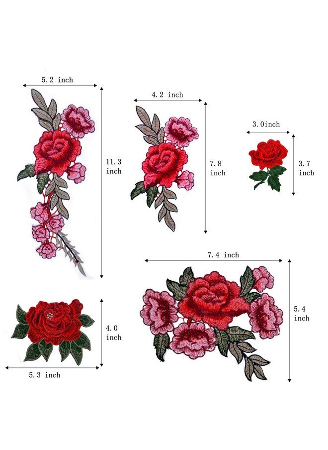 BronaGrand - 10 Pieces 5 Pairs Embroidered Patches Rose Flower Sew On Patch Applique For Diy Clothing Jeans Sewing - Image 1