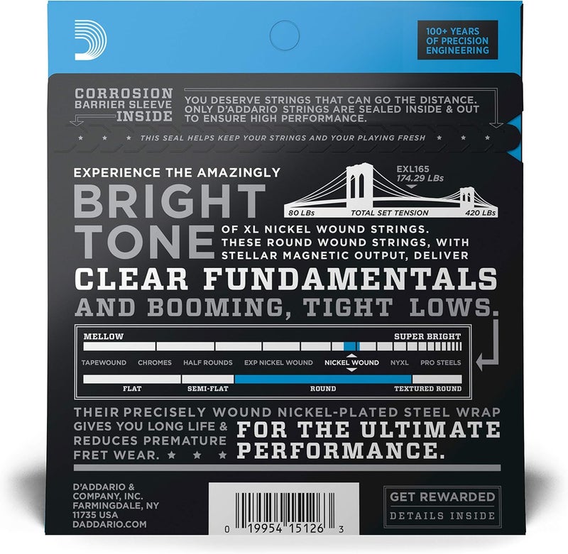 D'Addario All preference matching build Bass Guitar Strings - XL Nickel Bass Strings - EXL165 - Perfect Intonation, Consistent Feel, Durability - For 4 String Bass Guitars - 45-105 Regular Light Top/Medium Bottom, Long Scale Freeze crack proof - Image 2