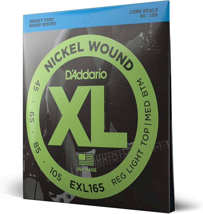 D'Addario All preference matching build Bass Guitar Strings - XL Nickel Bass Strings - EXL165 - Perfect Intonation, Consistent Feel, Durability - For 4 String Bass Guitars - 45-105 Regular Light Top/Medium Bottom, Long Scale Freeze crack proof - Image 1